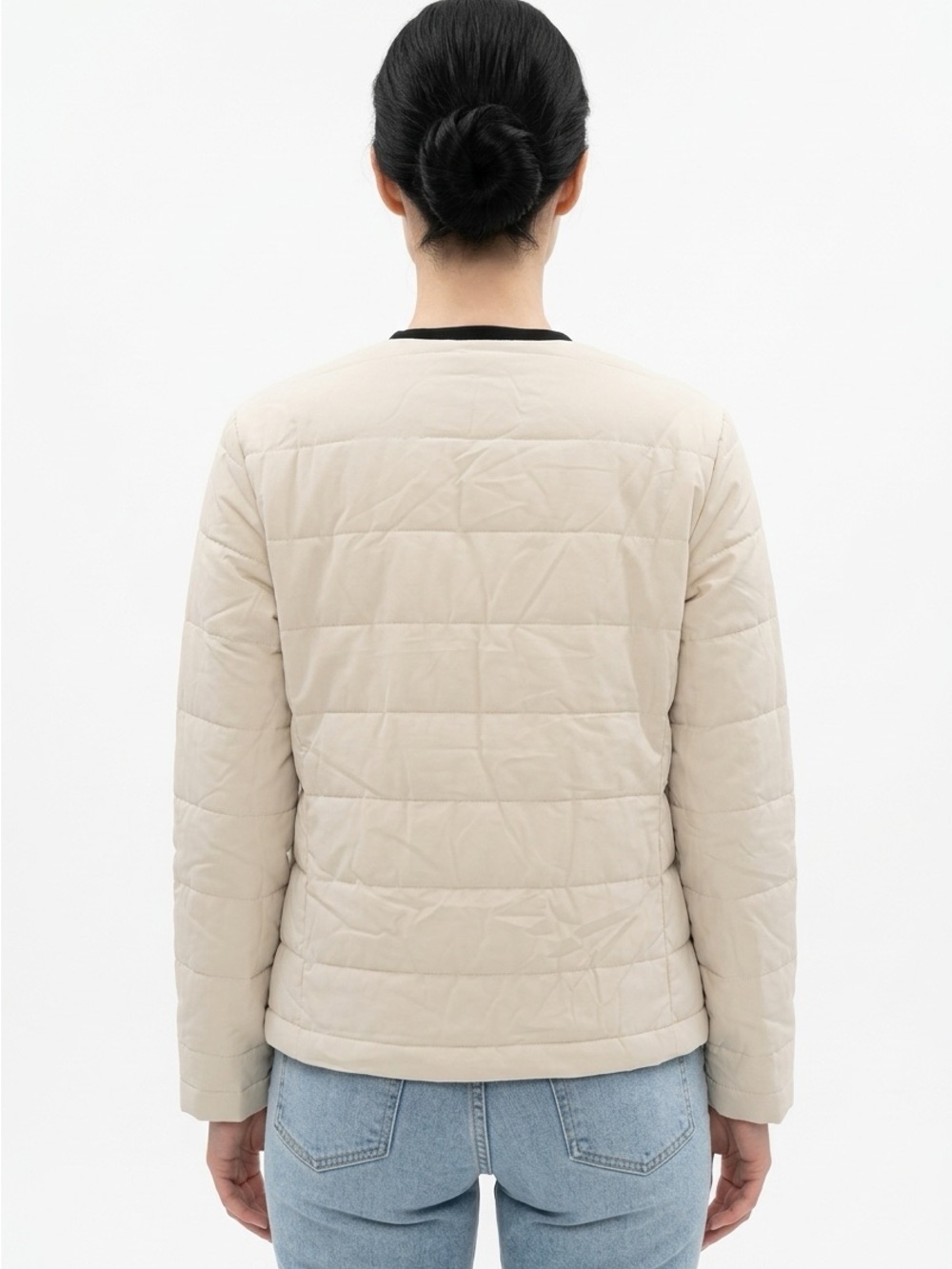 Eileen Fisher Neutral Quilted Collarless Puffer Jacket - Picture 2 of 6